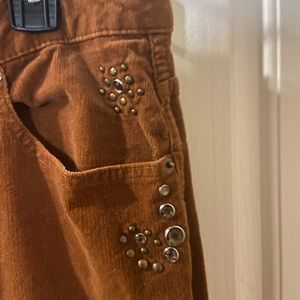 Rust brown corduroy mid rise flare bling jeans size 12